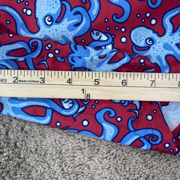 Vineyard Vines Swim Shorts Mens L Red Octopus Lined All Over Print Resort Beach - Picture 7 of 9